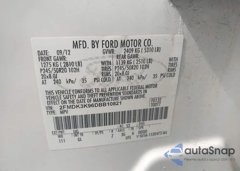 2013 Ford Edge Limited из США, поврежденный, VIN 2FMDK3K96DBB10821